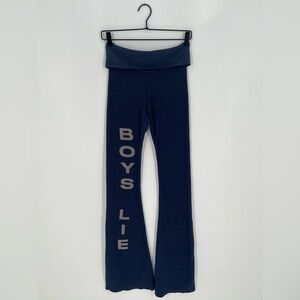 Boys Lie Burn The Bridge Navy Yoga Thermal Fold Over Boys Lie Print Flared Pants